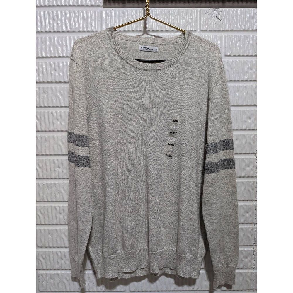 Sonoma Men's Gray Crew Neck Long Sleeves Cotton Blend Pullover Sweater Large NWT